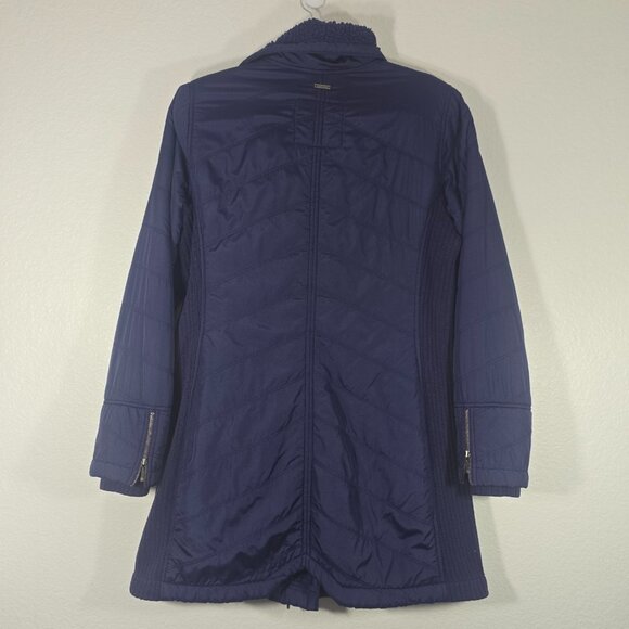 PrAna Diva Long Jacket Women Medium Blue Asymmetrical Zip Outdoor Fleece Lined - Picture 9 of 11